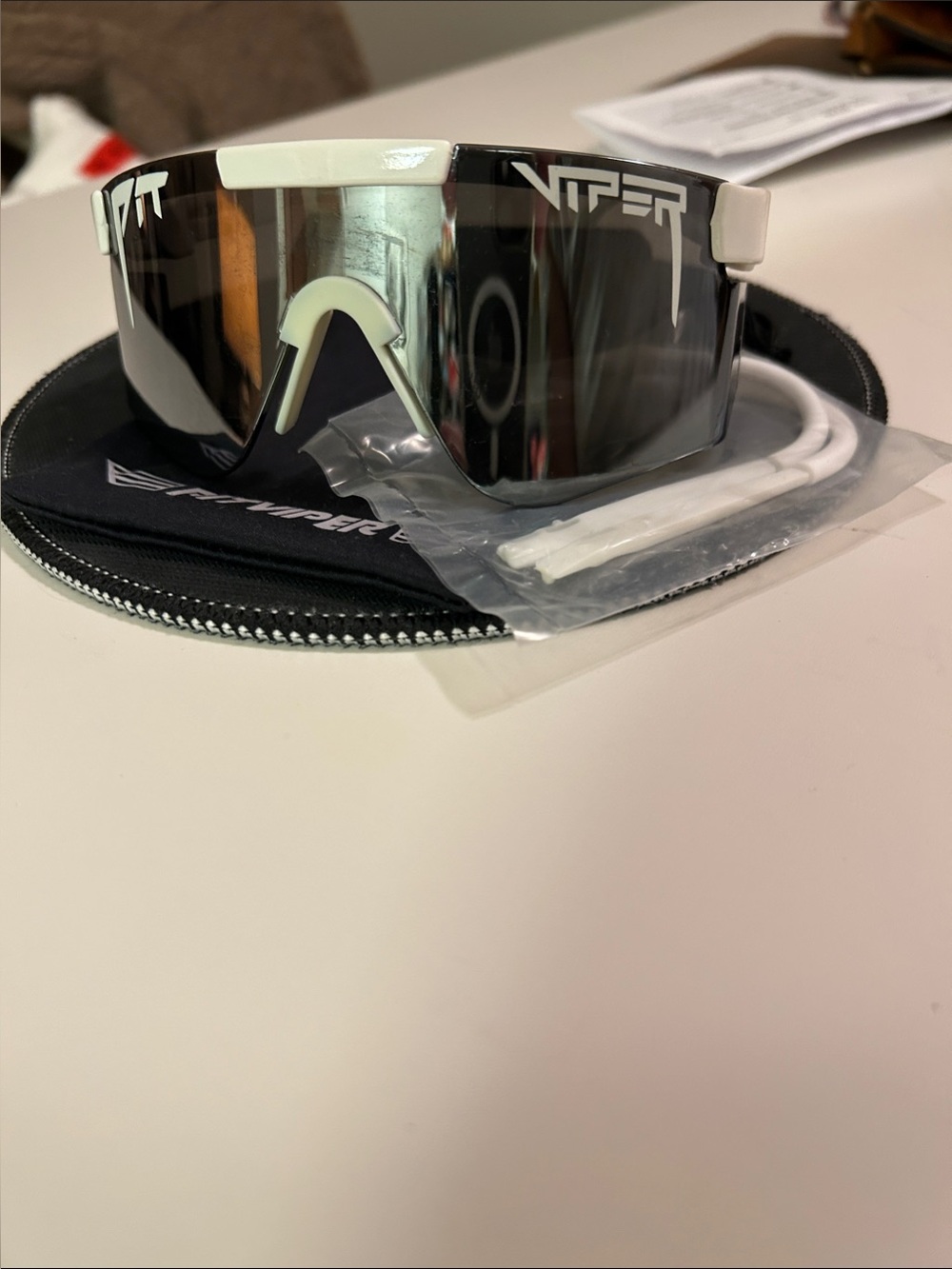 Pit Viper White and Black Shield Mirror Sunglasses